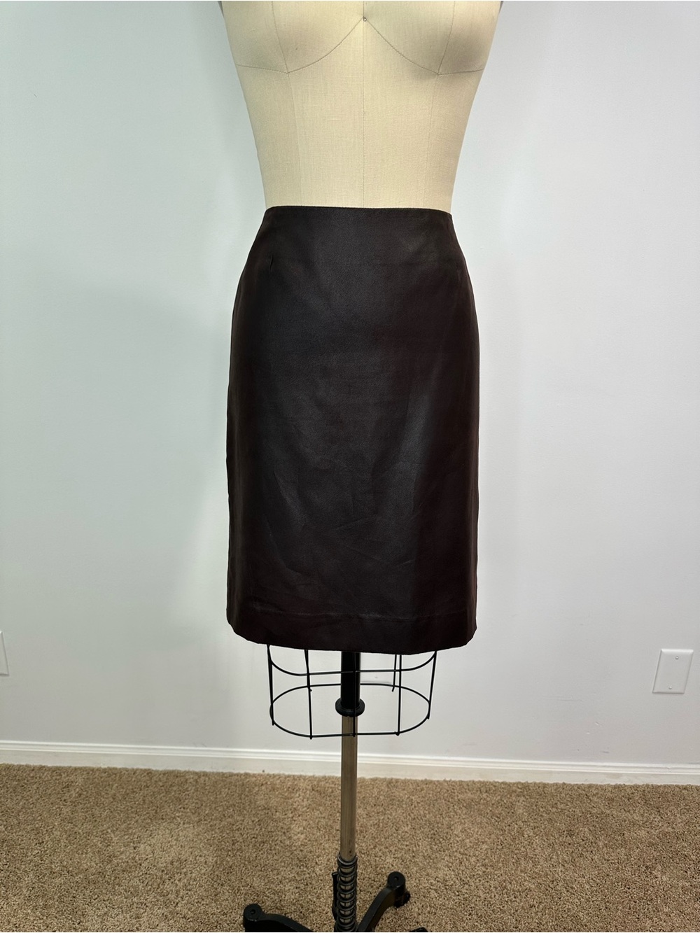 Alberto Makali Classic Dark Brown Faux Leather Soft Pencil Skirt